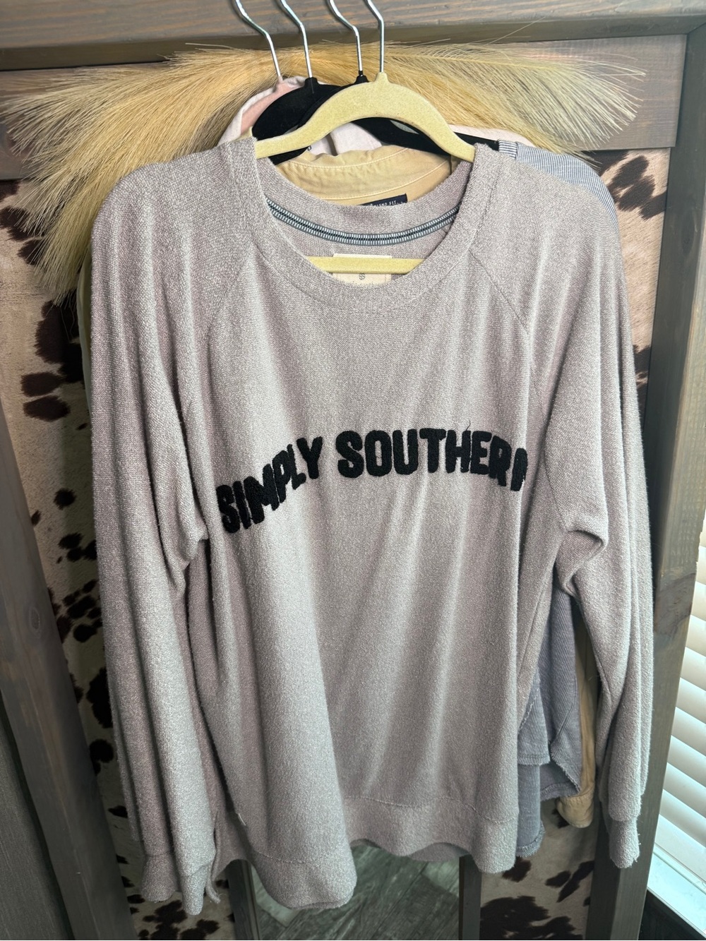 Simply Southern Men's Taupe Crewneck Sweater with Black Logo